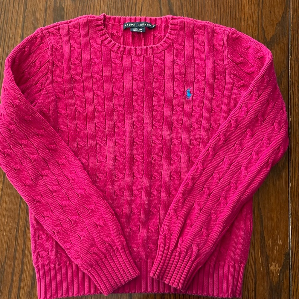 Ralph Lauren hot pink cable knit sweater. Size medium good condition